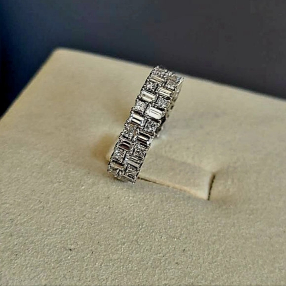 Solid 14k gold lab princess and baguette diamond band